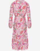 pretty Rochie Evazată Roz cu Imprimeu Floral cu Decolteu în V și Elastic în Talie Janitra