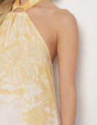 pretty Rochie Galbenă cu Vâscoză și Motiv de Palmieri cu Legătură Izomara