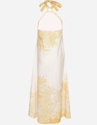 pretty Rochie Galbenă cu Vâscoză și Motiv de Palmieri cu Legătură Izomara