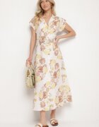 pretty Rochie Galbenă din viscoză cu croială tip cămașă cu curea cu cataramă Nitasiela