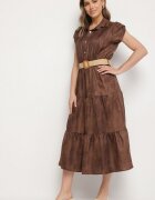 pretty Rochie Maro Decorată cu Curea Împletită și Nasturi Filianea