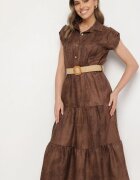 pretty Rochie Maro Decorată cu Curea Împletită și Nasturi Filianea