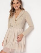 pretty Rochie Mini Petrecută Bej deschis cu Curea și Tul la Tiv Anaida