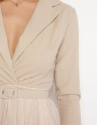 pretty Rochie Mini Petrecută Bej deschis cu Curea și Tul la Tiv Anaida