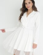 pretty Rochie Mini Tip Plic Albă cu Cordon și Tul la Bază Anaida