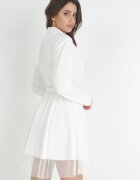 pretty Rochie Mini Tip Plic Albă cu Cordon și Tul la Bază Anaida