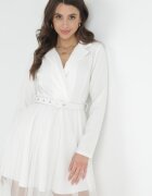 pretty Rochie Mini Tip Plic Albă cu Cordon și Tul la Bază Anaida