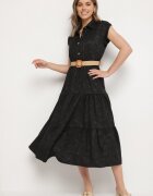 pretty Rochie Neagră Decorată cu centură împletită și nasturi Filianea