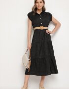 pretty Rochie Neagră Decorată cu centură împletită și nasturi Filianea