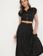 pretty Rochie Neagră Decorată cu centură împletită și nasturi Filianea