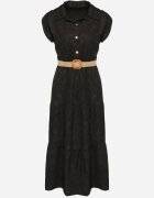 pretty Rochie Neagră Decorată cu centură împletită și nasturi Filianea