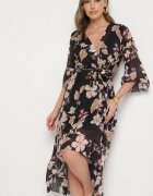 pretty Rochie neagră din bumbac petrecută cu croială asimetrică și cordon legat Niteira