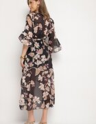 pretty Rochie neagră din bumbac petrecută cu croială asimetrică și cordon legat Niteira