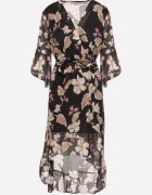 pretty Rochie neagră din bumbac petrecută cu croială asimetrică și cordon legat Niteira