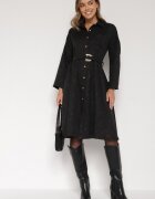 pretty Rochie Neagră tip cămașă cu curea cu cataramă Evelmio