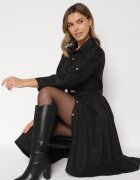 pretty Rochie Neagră tip cămașă cu curea cu cataramă Evelmio