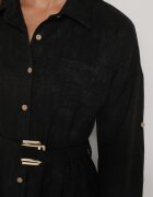 pretty Rochie Neagră tip cămașă cu curea cu cataramă Evelmio