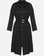 pretty Rochie Neagră tip cămașă cu curea cu cataramă Evelmio