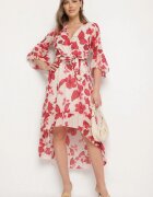 pretty Rochie Roșie de bumbac Petrecută cu Croială Asimetrică cu Centură de Legat Niteira