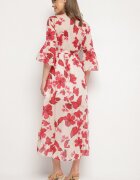pretty Rochie Roșie de bumbac Petrecută cu Croială Asimetrică cu Centură de Legat Niteira