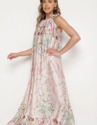 pretty Rochie roz deschis din satin cu flori cu legătură decorativă Fenasella