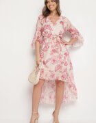 pretty Rochie Roz din Bumbac Petrecută cu Croială Asimetrică și Cordon Niteira