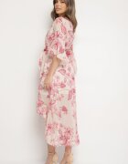 pretty Rochie Roz din Bumbac Petrecută cu Croială Asimetrică și Cordon Niteira