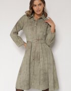 pretty Rochie Verde cu croială tip cămașă cu centură și cataramă Evelmio
