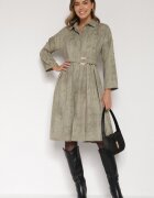 pretty Rochie Verde cu croială tip cămașă cu centură și cataramă Evelmio