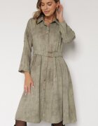 pretty Rochie Verde cu croială tip cămașă cu centură și cataramă Evelmio