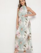 pretty Rochie Verde cu Pliuri cu Legătură și Curea cu Cataramă Nitenna