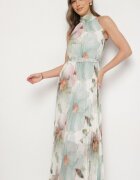 pretty Rochie Verde cu Pliuri cu Legătură și Curea cu Cataramă Nitenna