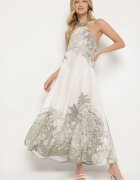 pretty Rochie Verde din Viscoză și Motiv Palmier cu Legătură Izomara