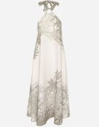 pretty Rochie Verde din Viscoză și Motiv Palmier cu Legătură Izomara