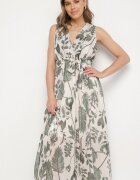 pretty Rochie Verde Petrecută cu Viscoză și Cordon Legat Nativire