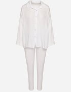 pretty Set alb din muselină de bumbac Cămașă cu Mâneci Reglabile și Pantaloni Janilene