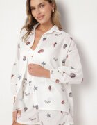 pretty Set Alb din Viscoză Cămașă și Pantaloni scurți cu Motiv Marin Reivienne