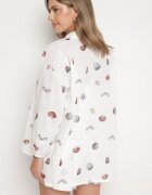 pretty Set Alb din Viscoză Cămașă și Pantaloni scurți cu Motiv Marin Reivienne