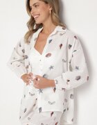 pretty Set Alb din Viscoză Cămașă și Pantaloni scurți cu Motiv Marin Reivienne