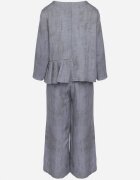 pretty Set Albastru Bluză cu evază și aplicație florală și Pantaloni lejeri Ravirisa