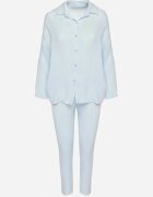 pretty Set Albastru deschis de bumbac de muselină Cămașă cu Mâneci Reglabile și Pantaloni Janilene