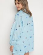pretty Set Albastru deschis din Viscoză Cămașă și Pantaloni scurți cu Motiv Marin Reivienne