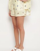 pretty Set Galben din Viscoză Cămașă și Pantaloni Scurți cu Motiv Marin Reivienne