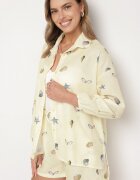 pretty Set Galben din Viscoză Cămașă și Pantaloni Scurți cu Motiv Marin Reivienne