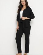 pretty Set Negru de Muselină din Bumbac Cămașă cu Mâneci Reglabile și Pantaloni Janilene