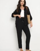 pretty Set Negru de Muselină din Bumbac Cămașă cu Mâneci Reglabile și Pantaloni Janilene