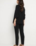 pretty Set Negru de Muselină din Bumbac Cămașă cu Mâneci Reglabile și Pantaloni Janilene