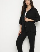 pretty Set Negru de Muselină din Bumbac Cămașă cu Mâneci Reglabile și Pantaloni Janilene