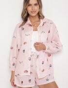 pretty Set Roz din Viscoză Cămașă și Pantaloni scurți cu tematică marină Reivienne