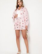 pretty Set Roz din Viscoză Cămașă și Pantaloni scurți cu tematică marină Reivienne